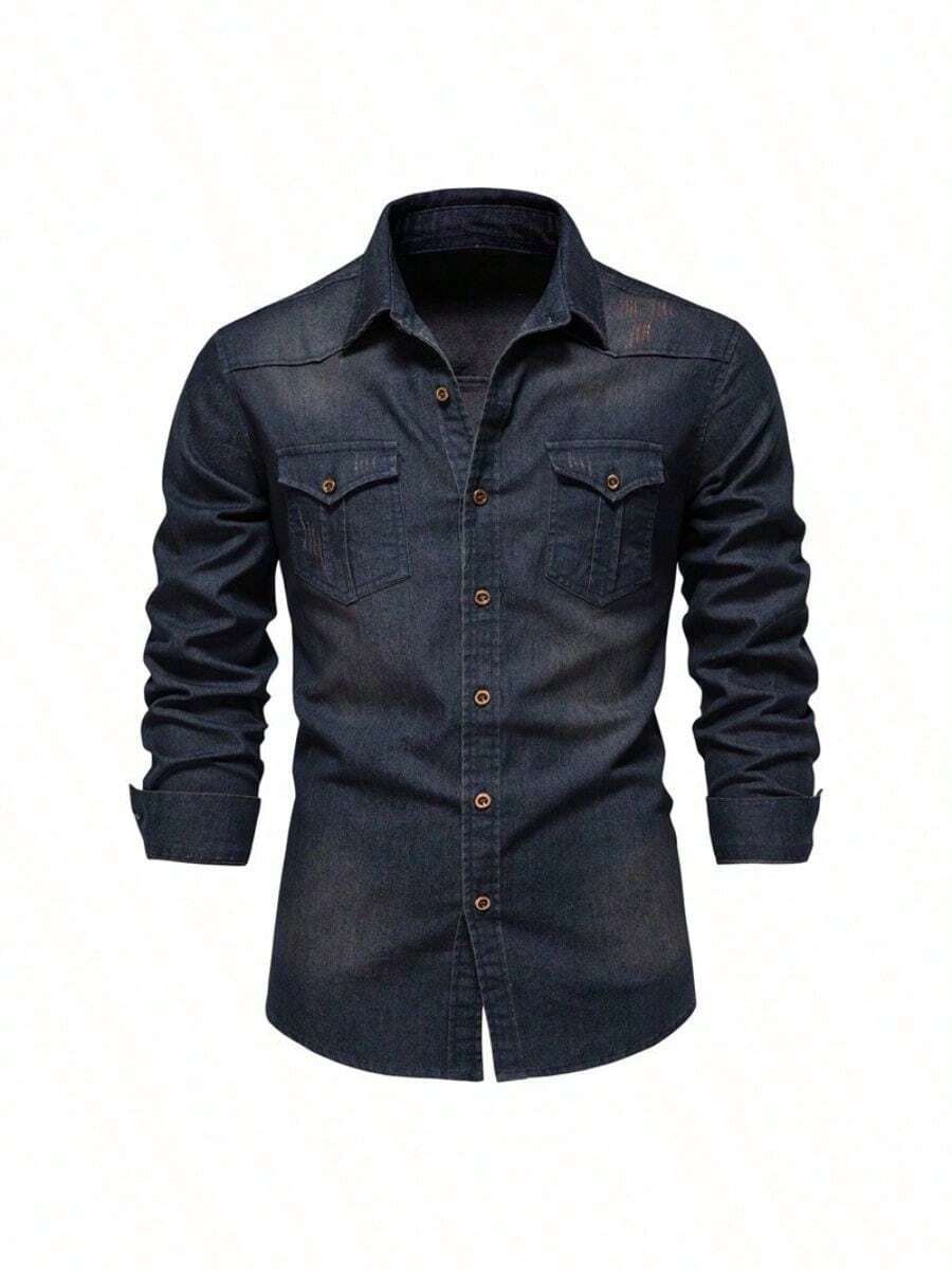 Primavera y verano chaquetas de los hombres, de algodón, delgado, chaqueta de solapa, camisa de doble bolsillo, estilo de la calle, la moda urbana, adecuado para el uso diario de desgaste - Azul - Ver 1