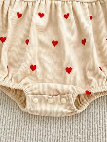 Infant Crawl Suit Spring/Autumn Long Sleeve Peter Pan Collar Triangle Bodysuit Korean Style Baby Girl Heart Print Romper - Apricot - View 6