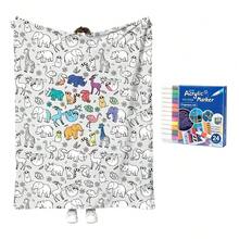 100x140cm/DIY Interactive Handmade Creative Painting DIY Doodle Blanket Black And White Hand-Drawn Coloring Sofa Nap Throw Blanket - Multicolor - View 13
