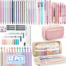 Set Alat Tulis Siswa Morandi 59 Buah dengan Kotak Pensil, Pulpen Warna Pink 7 Warna, 13 Stabilo Warna Macaron, Pulpen Netral, Pensil Mekanik, Perlengkapan Sekolah Penting untuk Mahasiswa - Skema warna Morandi - View 11