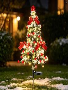 2pcs Ribbon Christmas Tree Lights, LED Cedar Garden Stake Lights, Featuring Red Ribbons, Berries, Bells, And Stars, Suitable For Christmas Decorations, Home Decor, Party Decorations, Yard Decorations, Garden Decorations, And Lawn Decorations. - Star-shaped Christmas Tree Lights - View 9