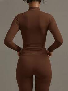 XLLAIS Long Sleeve High Neck Basic T Shirt 2026 Double Layer Elastic Tight Fitting Top - Camel - View 4