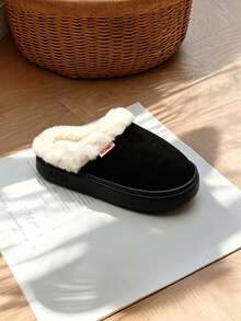 1 paire de chaussons unisexes en EVA avec doublure antidérapante et thermique, chaussures d'intérieur à la mode pour l'automne/hiver - Noir - Voir 8