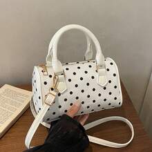 Women's Polka Dot Patent Leather Boston Handbag, Top Handle Mini Bucket Bag, Detachable Crossbody Strap Sweet Daily Wallet - Multicolor - View 7