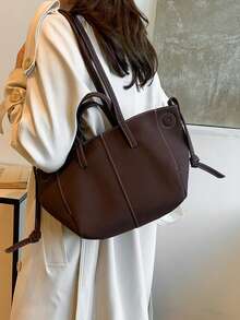 女款極簡打結紋理軟 PU 皮革托特包,大容量休閒通勤單肩手提包 - 彩色 - 查看 7