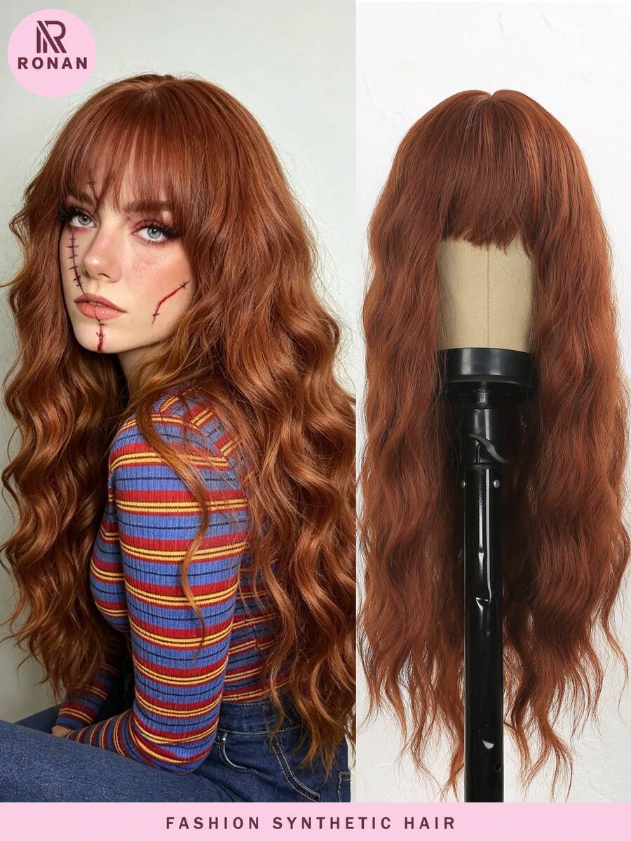Halloween Ladies Cosplay Wig Fashionable Synthetic Big Wave Long Curly Hair Wig Headband