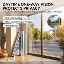1 Roll One-Way Privacy Window Film, Heat Insulation & Sun Protection, Reflective Mirror Window Sticker, Suitable For Home Glass Windows, Static Adhesion, Removable, UV Protection, Anti-Glare - One-way Mirror - View 1