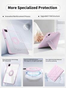磁吸保護殼，相容 iPad Air 8 (M4) 11" 13" 2026、10th 10.9、Air 11 M2 2024、Air 4/5 10.9、Pro 11 12.9 吋，相容 iPad Mini 6 10.2、9th 8th 7th Gen，720° 旋轉可拆卸式背蓋 - 粉色 - 查看 5