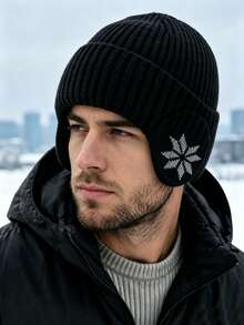 1pc Unisex Adult Winter Outdoor Sports Warm Fleece Earflap Knit Hat - Multicolor - View 1