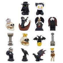 14pcs Halloween Family Set Mini Gothic Style Halloween Resin Figurines, Skull, Crow, Dragon, Bat, Tombstone Statues, Spooky Micro Landscape Decor, Suitable For Dollhouse, Garden, Desktop Decoration - Halloween - View 7
