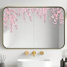 1pc 2D Pink Cherry Blossom Hanging Branch Self-Adhesive Sticker, Romantic Floral Branch Bathroom Mirror Frame Door Window Decorative Decal - Multi-color - View 1