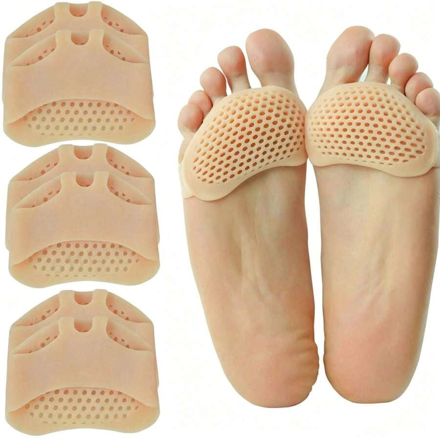 2 Pairs Soft Gel Forefoot Pads, Unisex, Reusable Breathable Sleeve-Style Forefoot Pads, Pain Relief (Beige, One Size) Silicone Foot Pads, Comfortable Fit, Metatarsal Support Pads - Multiple Styles - View 1