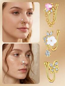 TOKRING 1pc Fake Nose Rings For Women-Gold Plated Nose Cuff Non Piercing For Teen Grirls Fake Nose Piercing Jewelry Nose Cuff - Multicolor - View 3