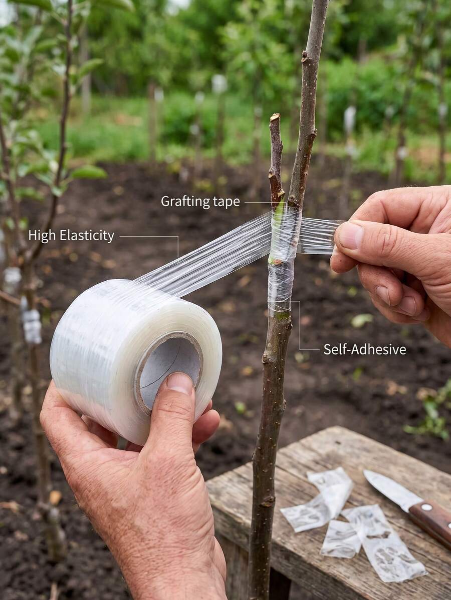 1 Roll Heavy Duty Self-Adhesive Elastic Plant Tape, Used For Fruit Tree Grafting Film Knot-Free, Tree Wrapping And Protection - Durable Gardening Tape, Perfect For Gardening, Lawn Care And Plant Support, Smooth Texture | Even Wrapping - A - View 1