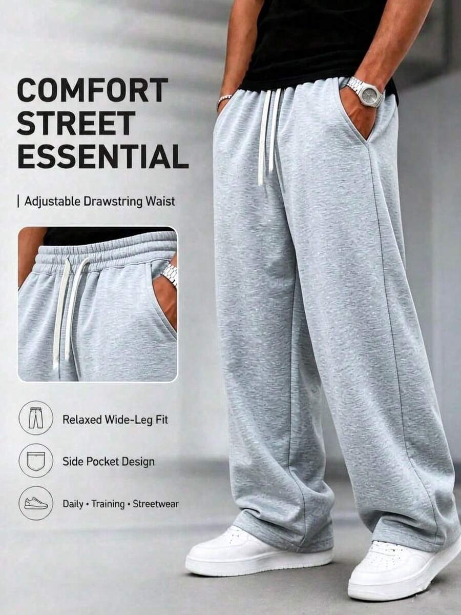Men's Light Gray Sweatpants, Minimalist Fashion Casual, American Sports Outdoor Jogging