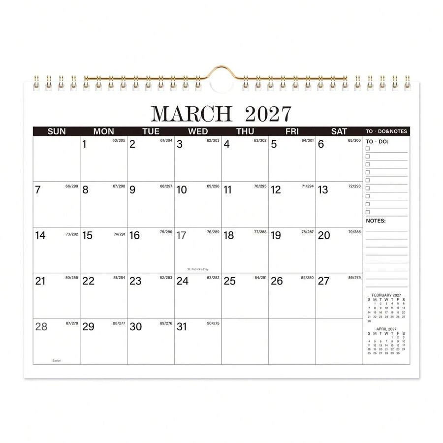 2027 Minimalist Wall Calendar, 12-Month Monthly Calendar, Large Grid Writing Space, Includes Memo Recording Area, Home Office Schedule Planning Calendar - D - View 1
