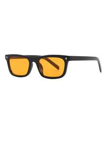 1 Pair Men's Black Square Frame Rivet Decor Casual Vintage Fashion Glasses - Black - View 2