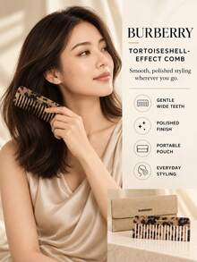 Burberry Tortoiseshell Comb, 13*5cm, Single Piece, Smooth Teeth For Easy Detangling, Portable, Includes Storage Pouch, Suitable For Daily Use And Travel - Multicolor - View 3