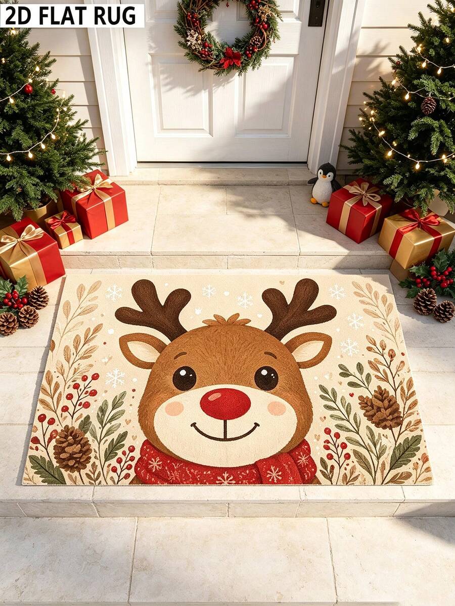 1pc Beige Deer Doormat, Doormat, Small Rug, Welcome Mat, Carpet, Floor Mat, Outdoor Doormat, Kitchen Rug, Home Decor, Front Door Mat, Area Rug, Outdoor Mat, Home Decor, Area Carpet, Garden Rug, Washable Carpet - Multicolor - View 1