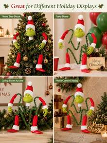 The Grinch The Grinch Christmas Tree Decorations, Fun Holiday Decor Set With Character Head, Arms And Legs Design, Creative Christmas Tree Topper, Suitable For Party Display, Holiday Seasonal Decor, Unique Gift Choice For Friends And Family - Multi-color - View 8