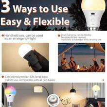 Rechargeable SMD LED Bulb RGB Color Type-C Charging Smart Dimming Remote Control E27 Base Wireless Battery Powered - Various - View 7
