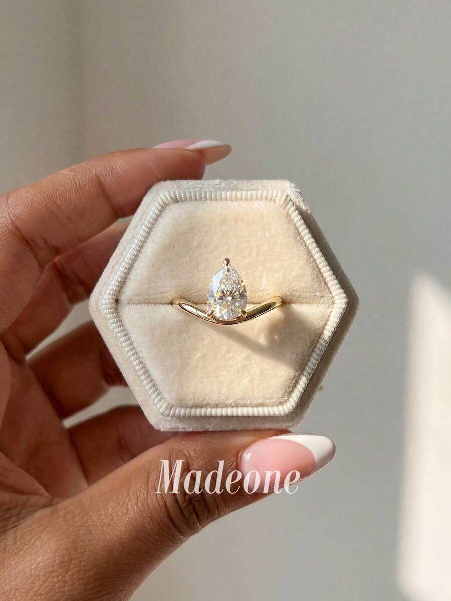 MADEONE 1pc Elegant Rose Gold Oval Shaped Gemstone Embellished Minimalist Closed Cocktail Ring, Suitable For Everyday And Formal Occasions - Gold - View 1