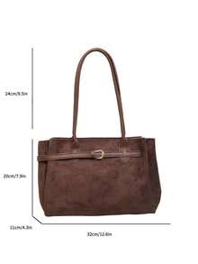 Fashion Solid Color Shoulder Tote Bag, Strap Design, Suitable For Women Shopping, Commuting And Daily Use - Coffee - View 2