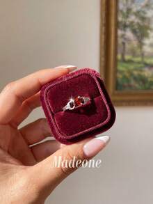 MADEONE 1件鏤空鑲鑽戒指，適合女性日常配戴、訂婚儀式、生日派對，送給女友的禮物 - 鏤空鑲鑽-白金紅鋯 - 查看 3