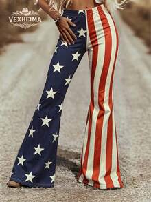 VEXHEIMA Western Style Women's Fashion National Flag-Inspired, Versatile, Color-Blocked Geometric Pattern, Multicolored Stripes Everyday Women's Pants - Multicolor - View 10