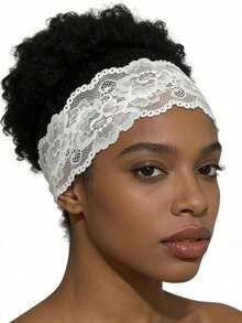 1 buah Bando Wanita Motif Bunga Renda Lembut Anti Selip, Aksesori Rambut Elastis untuk Yoga dan Olahraga, Cocok untuk Pemakaian Sehari-hari - Putih - View 6