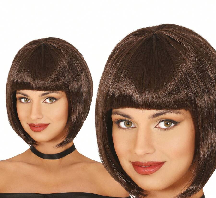 KIWI Short Brown Bob Wig For Adults, Unisex And Natural With Straight Bangs And Comfortable Fit, Ideal For Halloween - Option 12 - View 1