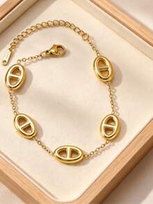 New 3D Pig Nose Bracelet Women Fashion Hollow Design Letter D Double Charm Jewelry - Cut-out Japanese Character Bracelet - View 5