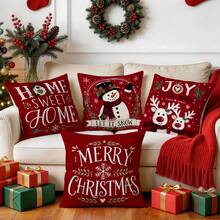 4pcs/1pc Warm Red Christmas Decorative Pattern Pillow Case Without Insert, Single-Sided Printed Pillow Case, Suitable For Living Room, Bedroom, Home Decor, All-Season Pillow Case - Multicolor - View 8