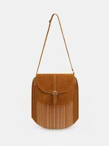 1 buah Tas Selempang Rumbai Vintage untuk Anak Perempuan, Tas Selempang dengan Penutup Tekstur Matte, Tas Bahu, Tas Kecil Serbaguna untuk Komuter Anak Perempuan dengan Berbagai Warna - Suede M2268 - View 8