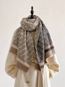 1pc Elegant Geometric Pattern Jacquard Faux Cashmere Warm Scarf, Cold-Proof Neck Warmer, Women's Autumn/Winter Fashion Versatile Air Conditioning Shawl Blanket, Suitable For Daily Matching And Decorative Use - Multicolor - View 17