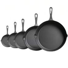 GRNupld 5-Piece Cast Iron Flat Bottom Skillet Set With Teardrop Handle – Suitable For Oven, Stove, Grill And Campfire, Versatile For Frying, Stewing, Roasting, Ideal For Indoor And Outdoor Cooking, Multi-Functional Kitchen Tool - View 8