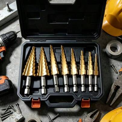 6pcs Multi-Size Step Drill Bit Set, Tapered Drill Bits Suitable For Drilling And Boring, Can Process Metal, Wood, PVC And Acrylic Materials, Widely Used For Home Repair, Handicrafts And Various Small Processing Projects (OPP Bag Packaging)