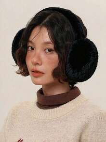 1pc Winter Warm Earmuffs, Faux Rabbit Fur Material, Fluffy And Soft, Windproof And Foldable, Winter Accessory - Black - View 12