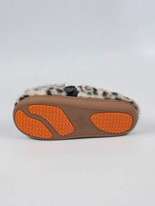 Women's Leopard Print Faux Fur Mule Slippers, Closed Toe Flat Slippers With Metal Buckle, Outdoor Cotton Slippers - Beige - View 8