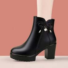 New Women's Chunky Heel Round Toe Ankle Boots, Autumn/Winter Mid-Heel Boots - Black - View 9