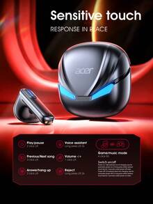 Acer OHR800 Semi-In-Ear Wireless Earbuds, Gaming Headset, Bluetooth 6.0, Low Latency, HD Voice Calls, Stereo Sound Quality, Lightweight, Touch Control, Comfortable Fit, Compatible With IOS/Android Phones - View 7