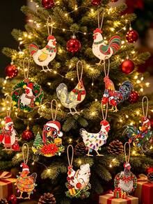1 Set Chicken-Shaped Christmas Hanging Decorations, Suitable For Decorating Christmas Trees, Porches And Railings, Creating A Festive Party Atmosphere, Adding Creative Flair To Holiday Gifts, Or Enhancing Home Window Displays And Holiday Theme Decor - A - View 6