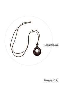 Old Money Style Asymmetrical Wood Color Hollow Necklace For Women, High-End Niche Design Long Sweater Chain Neck Accessory - Geometric - View 9