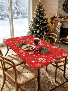 1pc Christmas Element Elastic Band With Elastic Edge, Rectangular Design, Non-Slip Elastic, Waterproof, Oil-Resistant, Scratch-Resistant, Suitable For Dining Table, Folding Table, Kitchen, Party, Picnic, Camping And Home Decor. - Multicolor - View 10