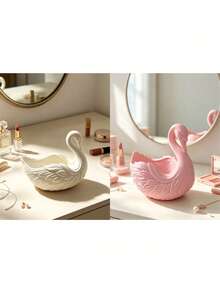 Swan Shaped Jewelry Tray, Matte White Resin Decorative Trinket Dish, Elegant Desktop Organizer, Suitable For Rings, Earrings, Necklaces - Multicolor - View 8