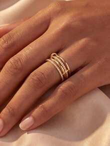 1pc Intertwined Four-Ring Rhinestone Ring, Unique Stackable Women's Ring, Multi-Ring Intertwined Ring, Exquisite Jewelry, Suitable For Party, Daily, Date Essential, Christmas Decoration - Four-band Ring With Diamonds - View 2