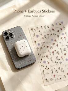 1pc Vintage Nature Theme Decorative Sticker, Vintage Floral Branch, Small Flower, Bird And Butterfly Combination Pattern, With Tweezers, Self-Adhesive Backing, Laptop Decoration Sticker, Phone Decoration Sticker, Suitable For Phone, Earphone, Tablet Case Embellishment - Dried Flower Style - View 6