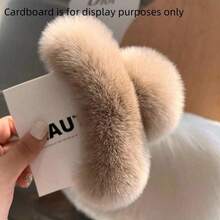 1pc Premium Plush Hair Claw Clip, Fuzzy Hair Claw For Women, Back Of Head Updo Hair Accessory, Autumn Winter - Multicolor - View 10