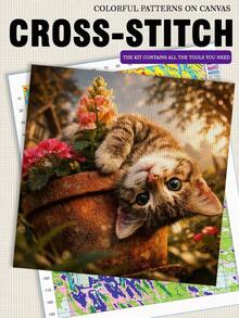 مجموعة تطريز صليب مطبوعة 11/14CT. أنماط قطط شقية أنماط تطريز صليب. للمبتدئين البالغين للاسترخاء والأعمال اليدوية. تشمل القماش والإبر والخيوط والرسوم التوضيحية. بدون إطار. هدايا ديكور جداري مصنوعة يدويًا. 40x40cm/15.7x15.7in - 40*40 سم/15.7*15.7 بوصة - مشاهدة 2