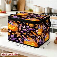 1 Buah Kotak Penyimpanan Lipat Motif Halloween, Permen, Manusia Kue Jahe, dan Bola Mata dengan Tutup, Bentuk 2D Datar, Kotak Organizer Berresleting untuk Pakaian, Handuk, dan Perlengkapan Tidur, Sempurna untuk Penggunaan di Rumah dan Lemari, Dapat Disimpan di Bawah Tempat Tidur, Solusi Penyimpanan Dekorasi Rumah Terbaik - Satu - View 2